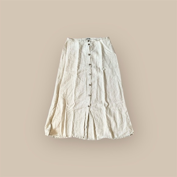 Eddie Bauer 100% linen Cream Button-Down Skirt - Picture 1 of 7